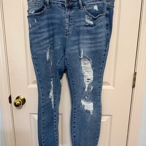 Judy Blue Medium Blue Distressed Skinny Jeans
